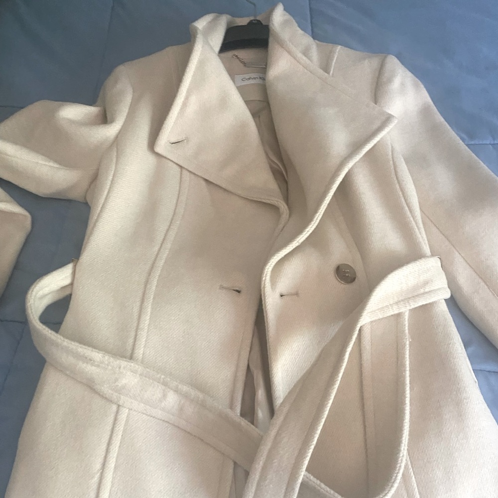 Womens Calvin Klein woolen coat in beige, size medium